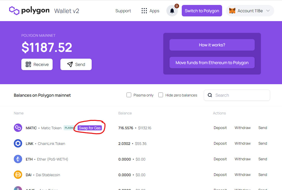 Polygon Wallet Swap for Gas